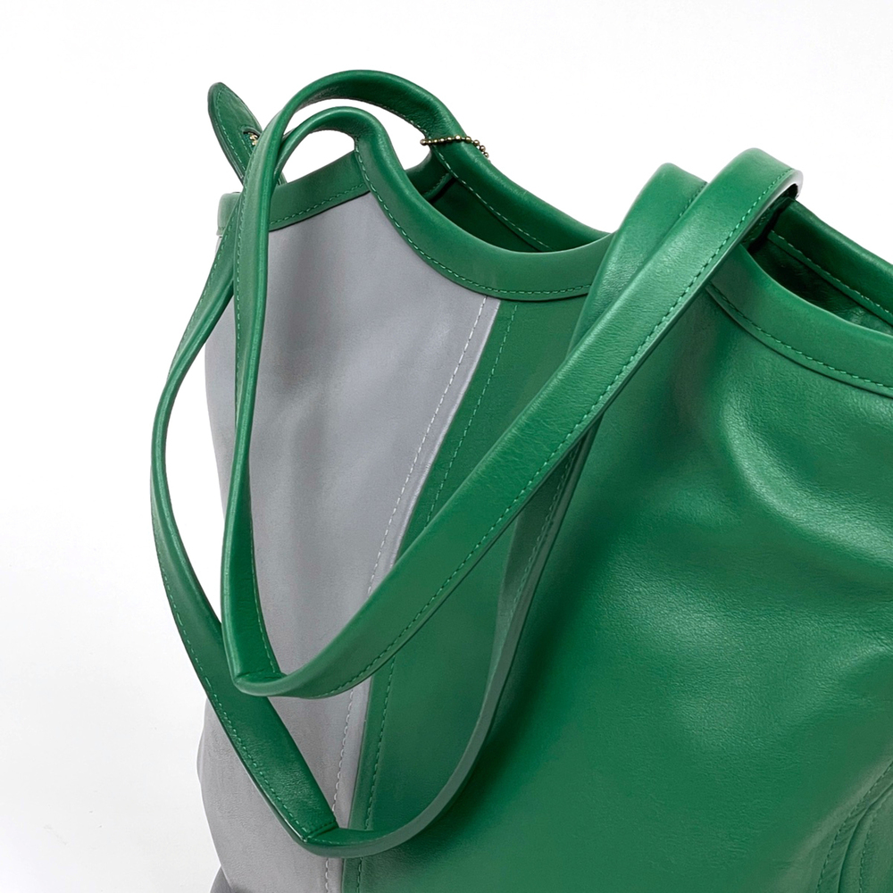 Coach tote bag, Bee color block leather, green and gray, C2594, women's. - Picture 5 of 7